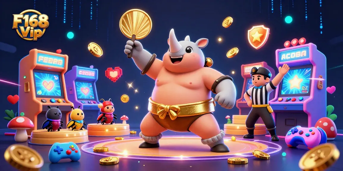 Join the F168 Vip adventure with exciting games and golden coins flying in this vivid illustration.