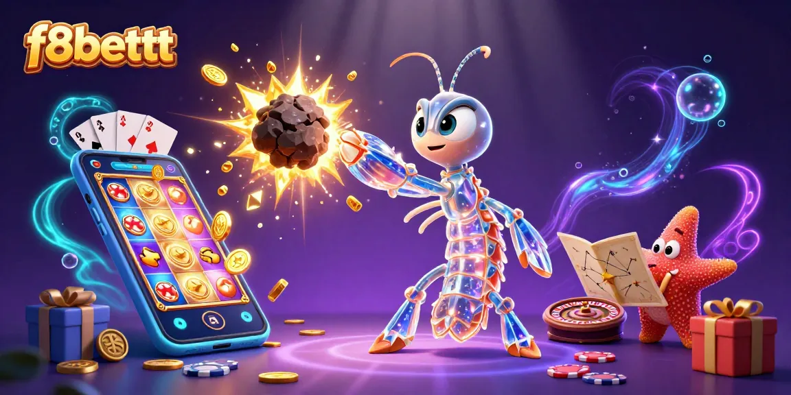 Experience explosive slots action with f8bettt in a vibrant 3D illustration featuring dazzling characters and gaming elements.