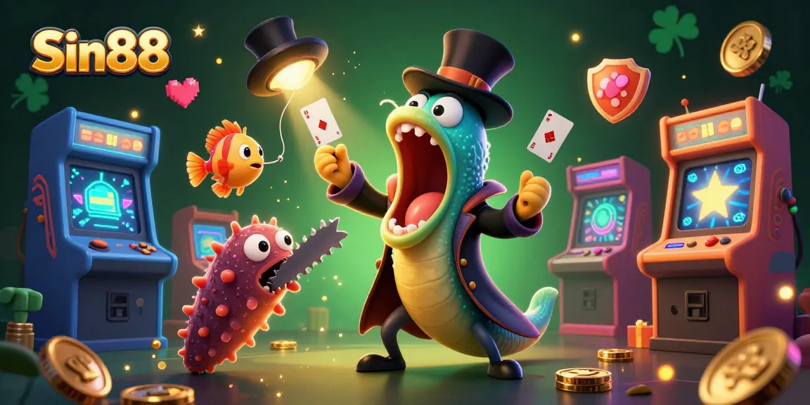 Sin88's animated sea creatures perform magical tricks in a vibrant casino-themed scene.